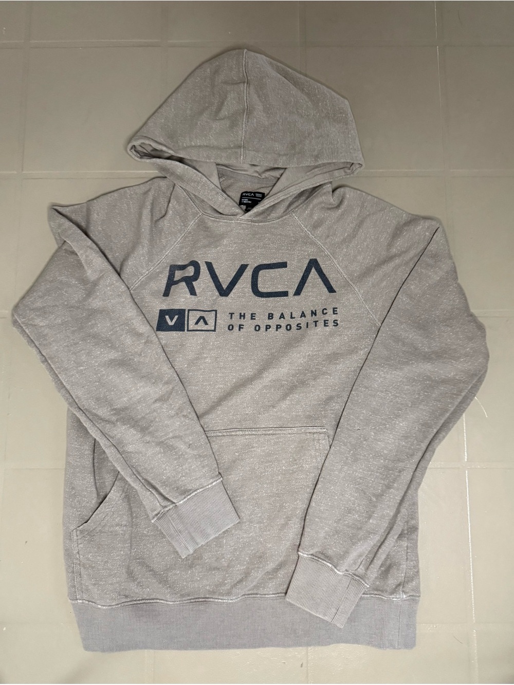 RVCA Light Gray Pullover Hoodie with Navy Logo